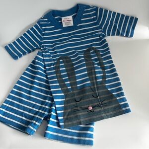EUC Hanna Andersson Striped Bunny PAJAMAS tee & shirts set Size 5